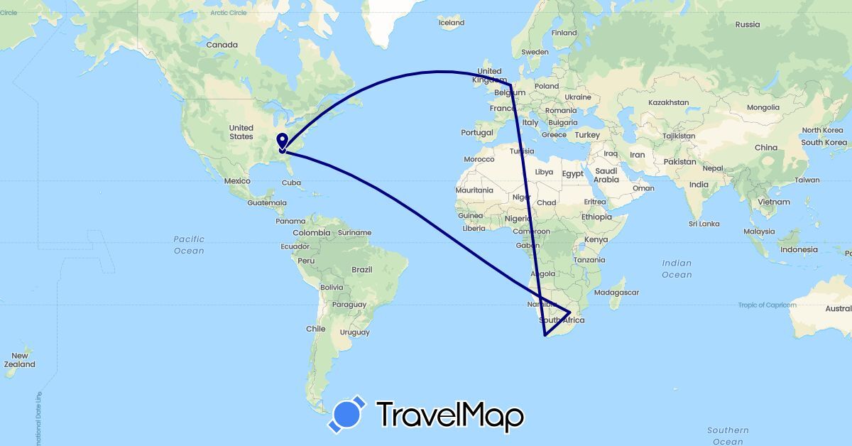 TravelMap itinerary: driving in Netherlands, United States, South Africa (Africa, Europe, North America)